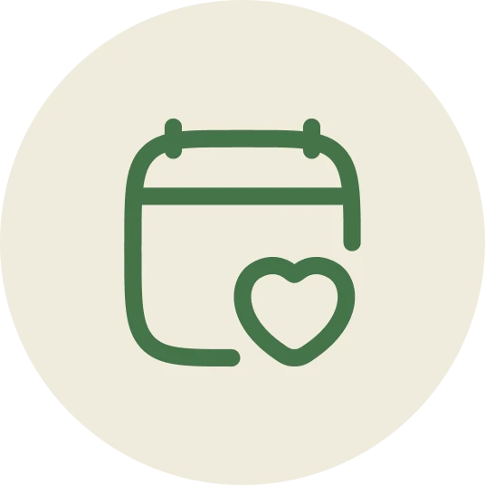 Calendar icon with heart, representing flexible recovery support