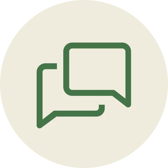 Speech bubble icon representing a supportive conversation or consultation