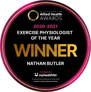 Award badge for 2020 2021 Exercise Physiologist of the Year awarded to Nathan Butler