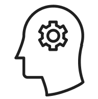 illustration of of a brain with cogs turning