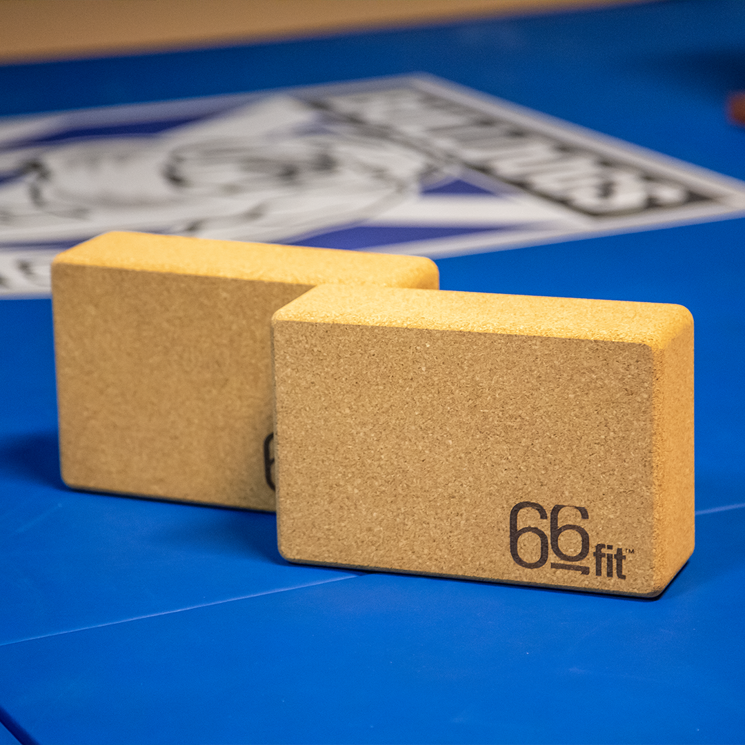 Cork yoga block used as support in a reclined position