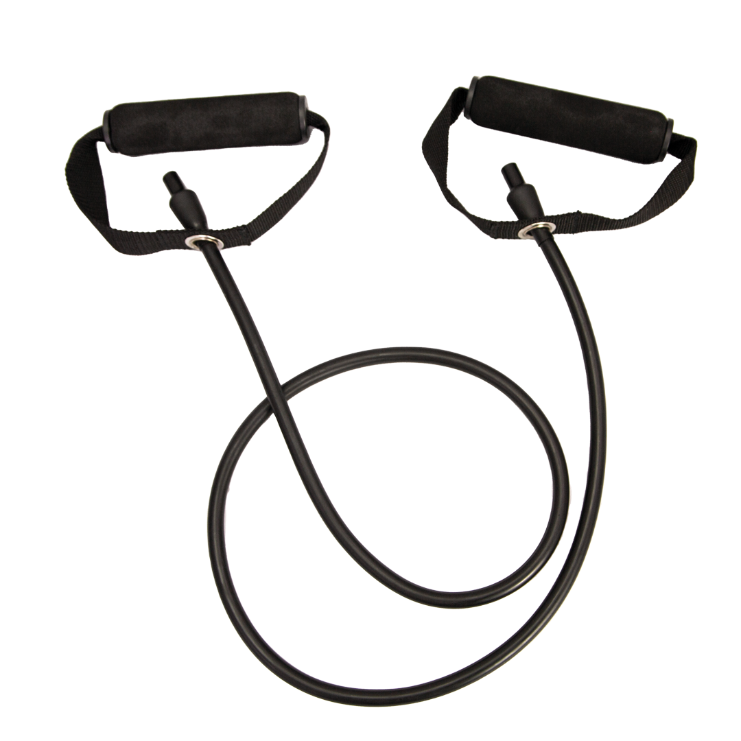 Black firm resistance exercise tube with foam handles