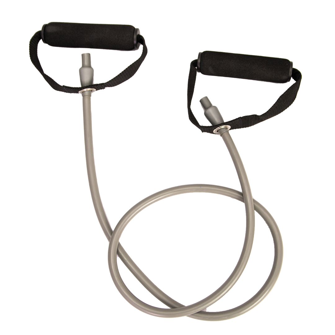 Silver extra firm resistance exercise tube with foam handles