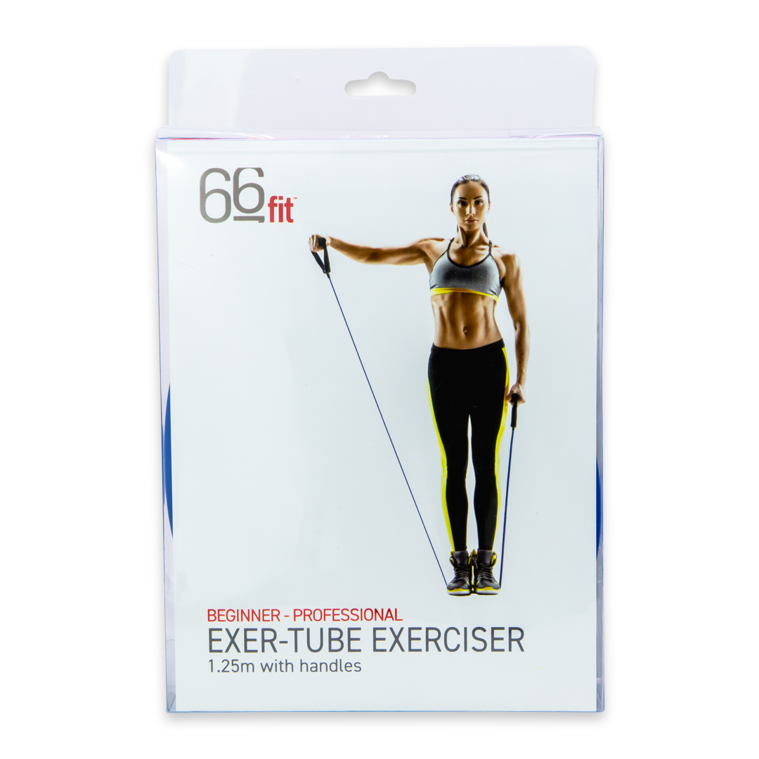 Exercise tube in its retail packaging