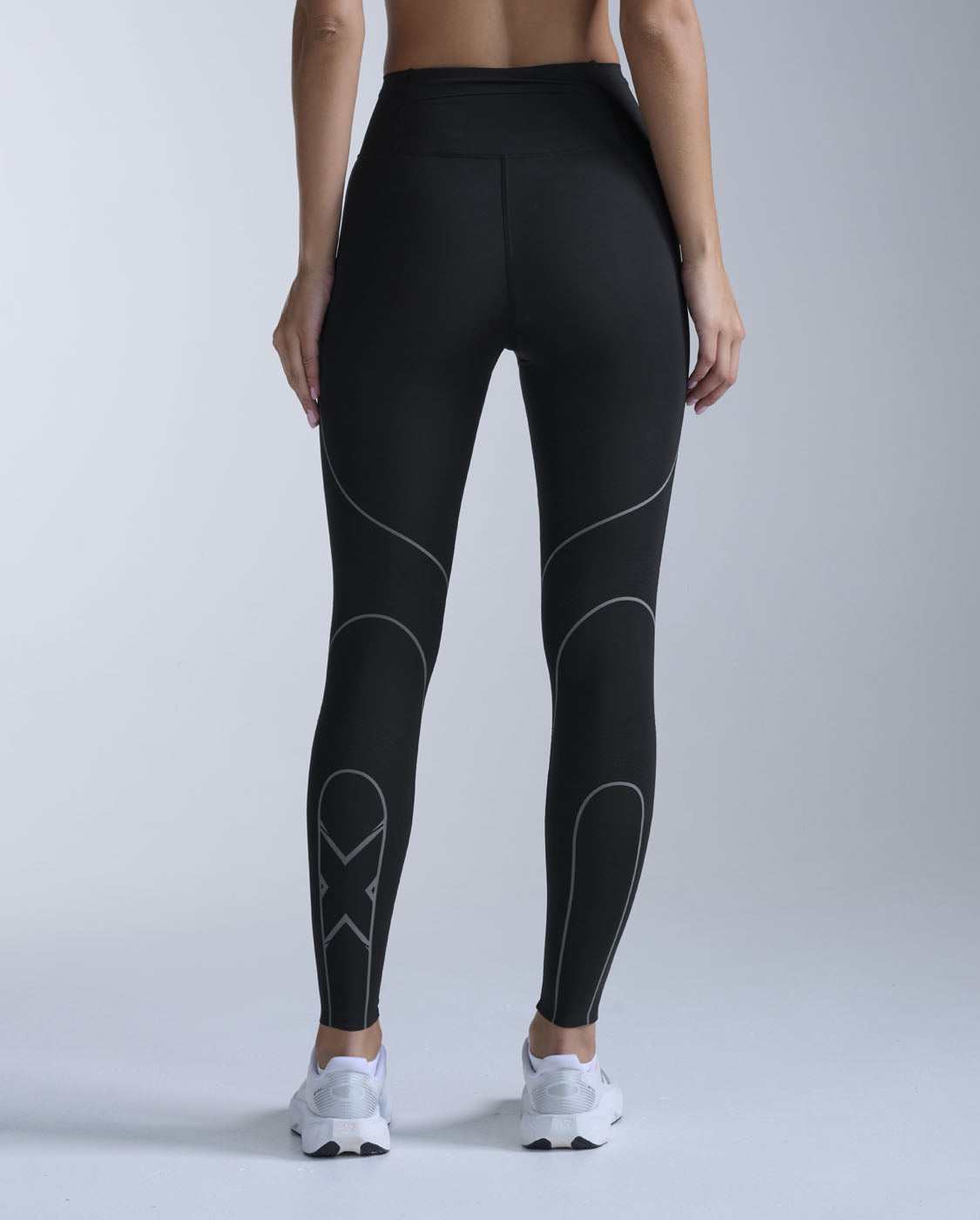 2XU Light Speed Kinesis Hi-Rise Compression Tights, full length, black with black reflective detail, view 4 of 8