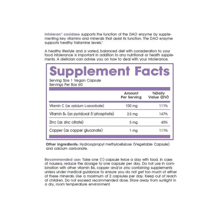 Cozidase 60caps nutritional Info