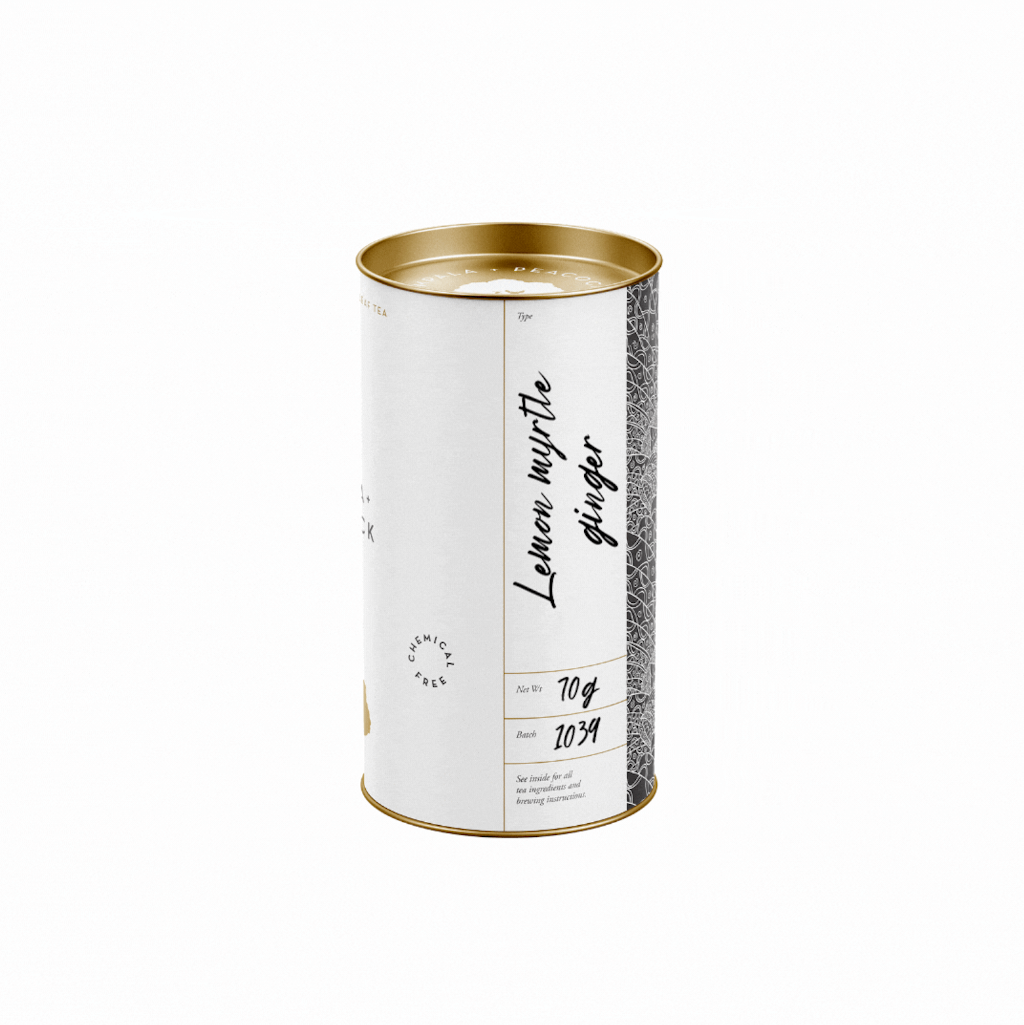 Impala & Peacock Lemon Myrtle & Ginger tea canister