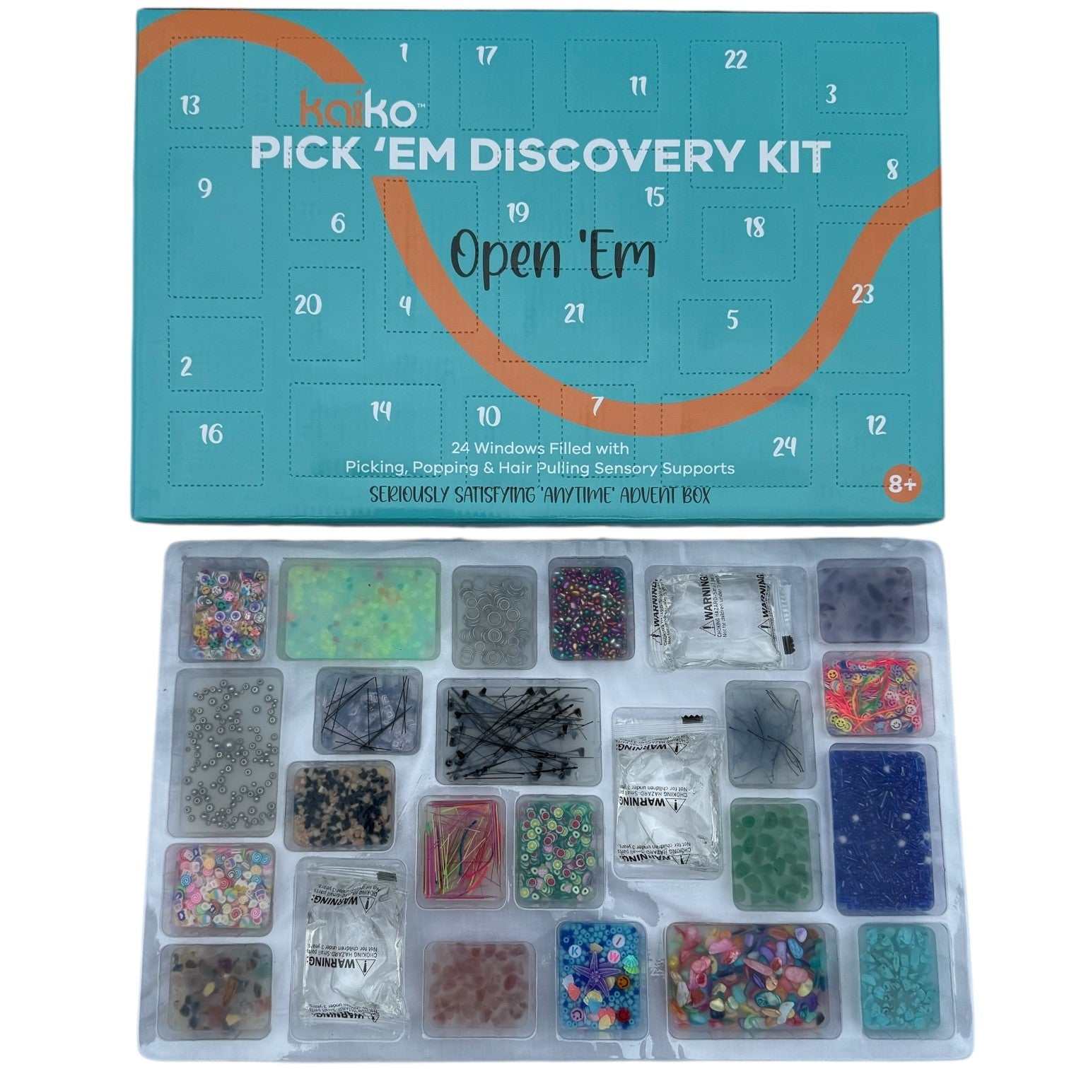 Pick 'Em Discovery Kit box open, showing the grid of windows